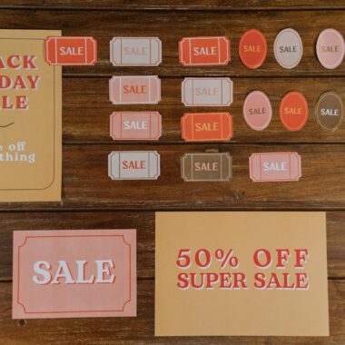 Variety of sale signs for Black Friday discounts and promotions.